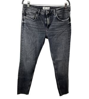 ZARA Womens Black Dark Wash Raw Hem Skinny Casual Denim Jeans Size 44 12